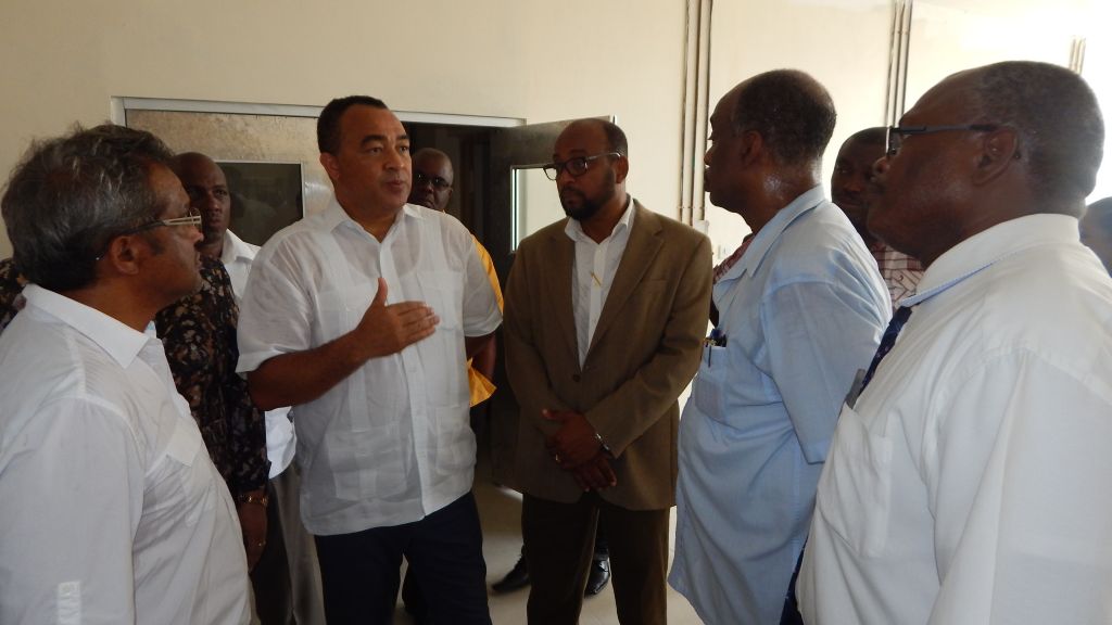 :(L-R) Minister of Health, Dr. Christopher Tufton (c) holds a discussion with the management team of the St. Ann's Bay Regional Hospital during a tour of the facility on Friday, June 17, 2016. Also in photo are (L-R) Mr. Tyrone Robinson, Board Chairman, North East Regional Health Authority, Mr. Michael Belnavis, Chairman, Hospital Management Committee for the St. Ann's Bay Regional Hospital, Dr. Ian Titus, Acting Senior Medical Officer, St. Ann's Bay Regional Hospital and Mr. Leo Garel, Chief Executive Officer. St. Ann's Bay Regional Hospital.