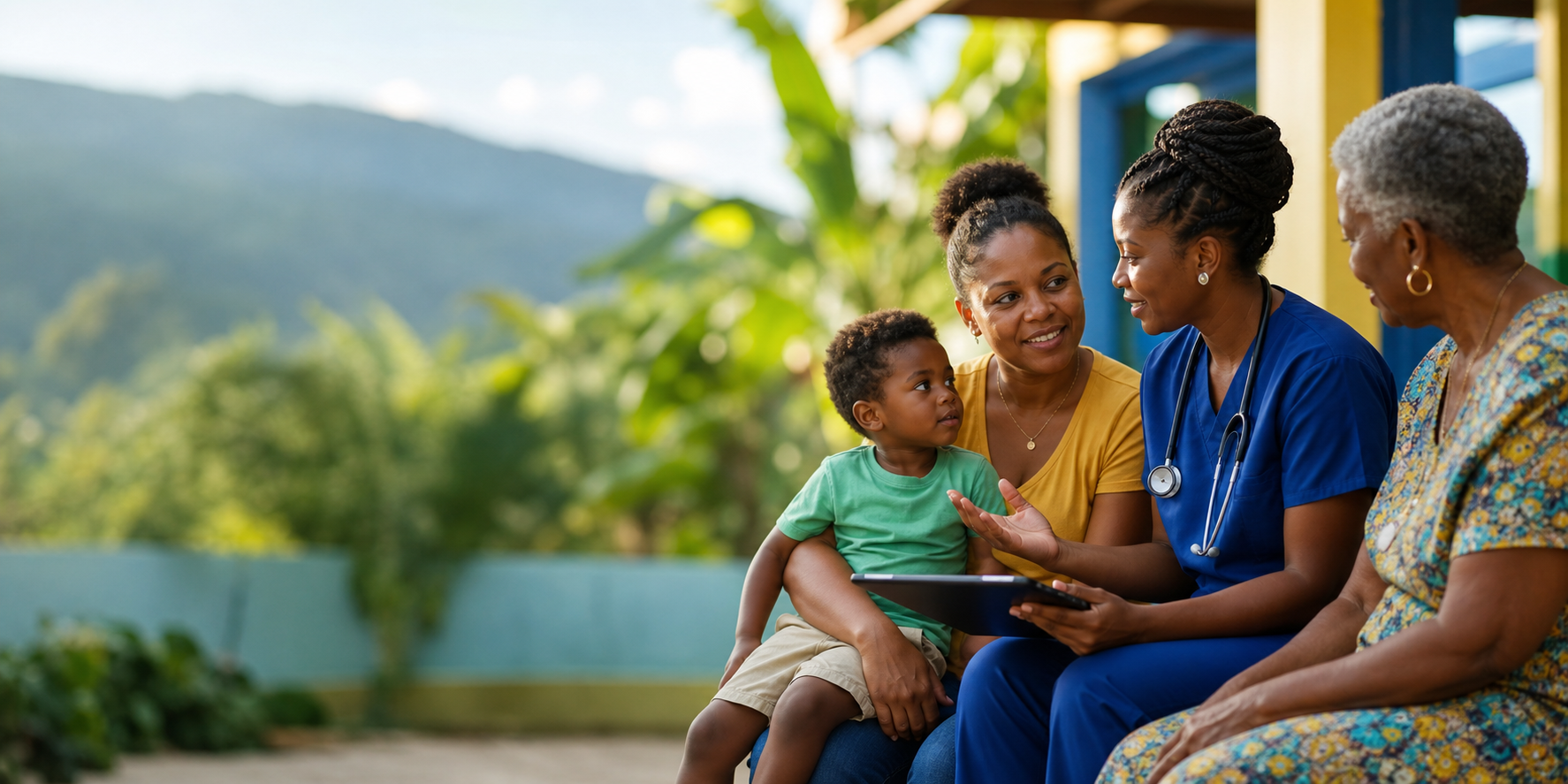 Afro-Caribbean family and community health worker in a Jamaican wellness setting